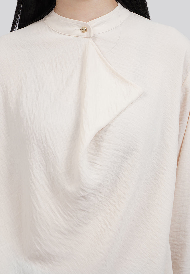Draped Panel Long Sleeve Loose Blouse