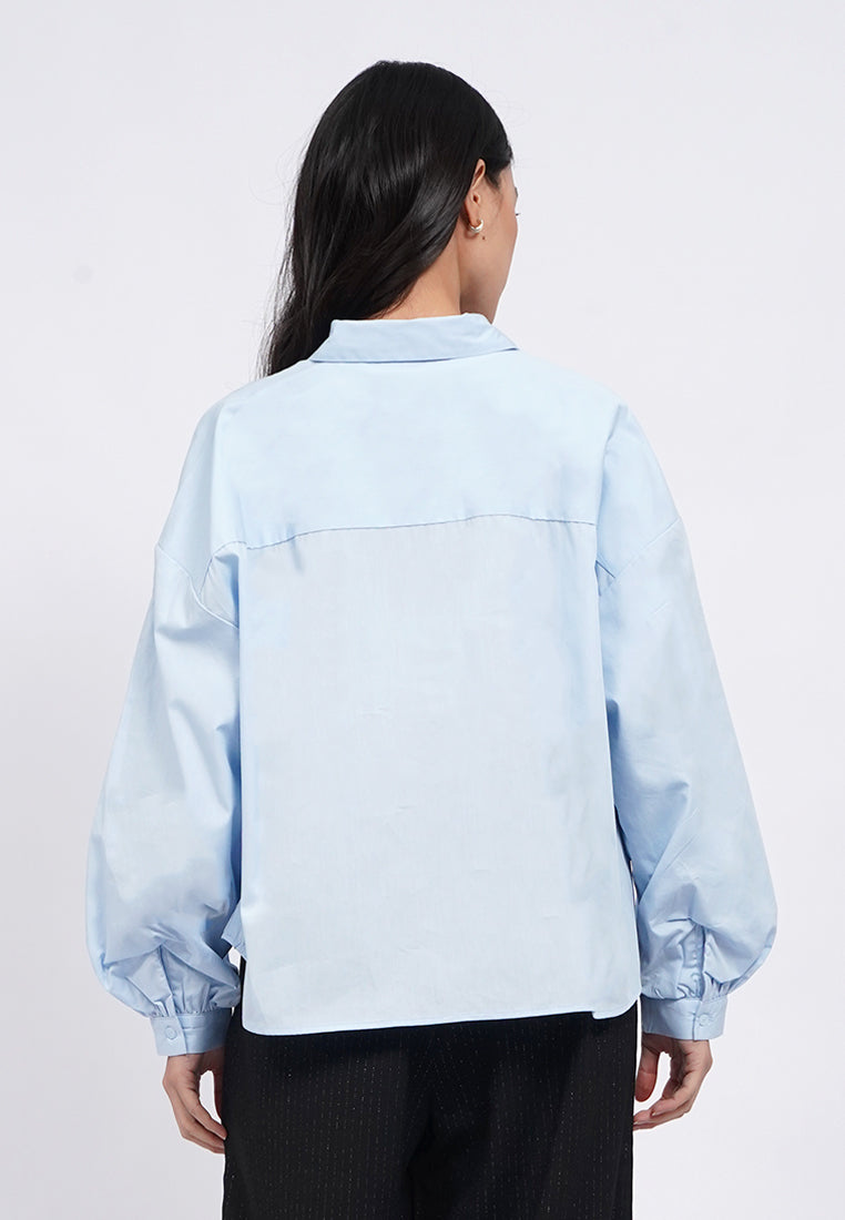 Balloon Sleeve Blouse with Fancy Button