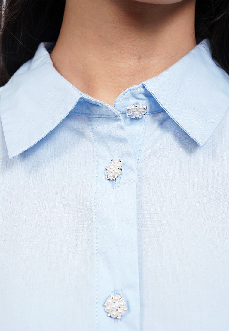 Balloon Sleeve Blouse with Fancy Button