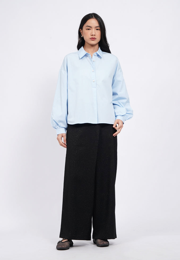 Balloon Sleeve Blouse with Fancy Button