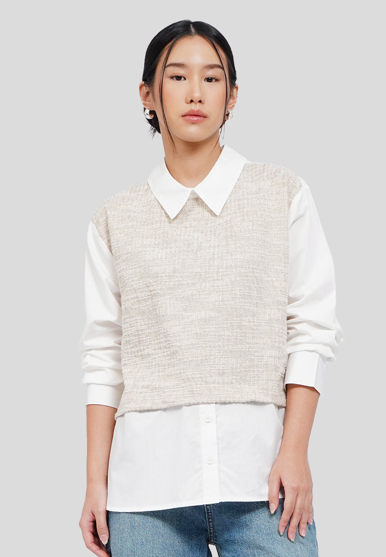 Contrast Long Sleeve Loose Shirt
