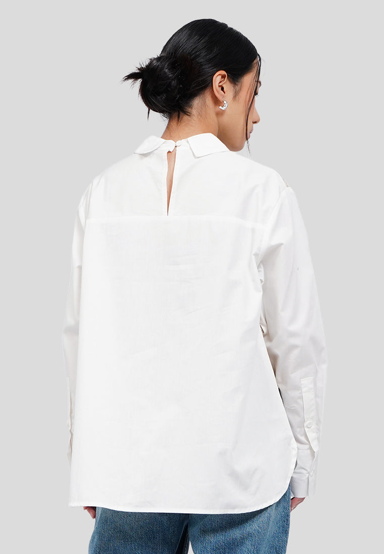 Contrast Long Sleeve Loose Shirt