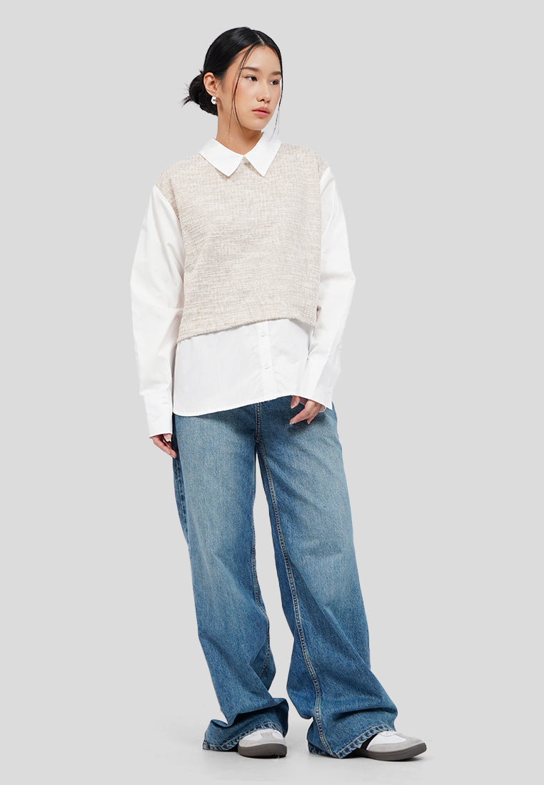 Contrast Long Sleeve Loose Shirt