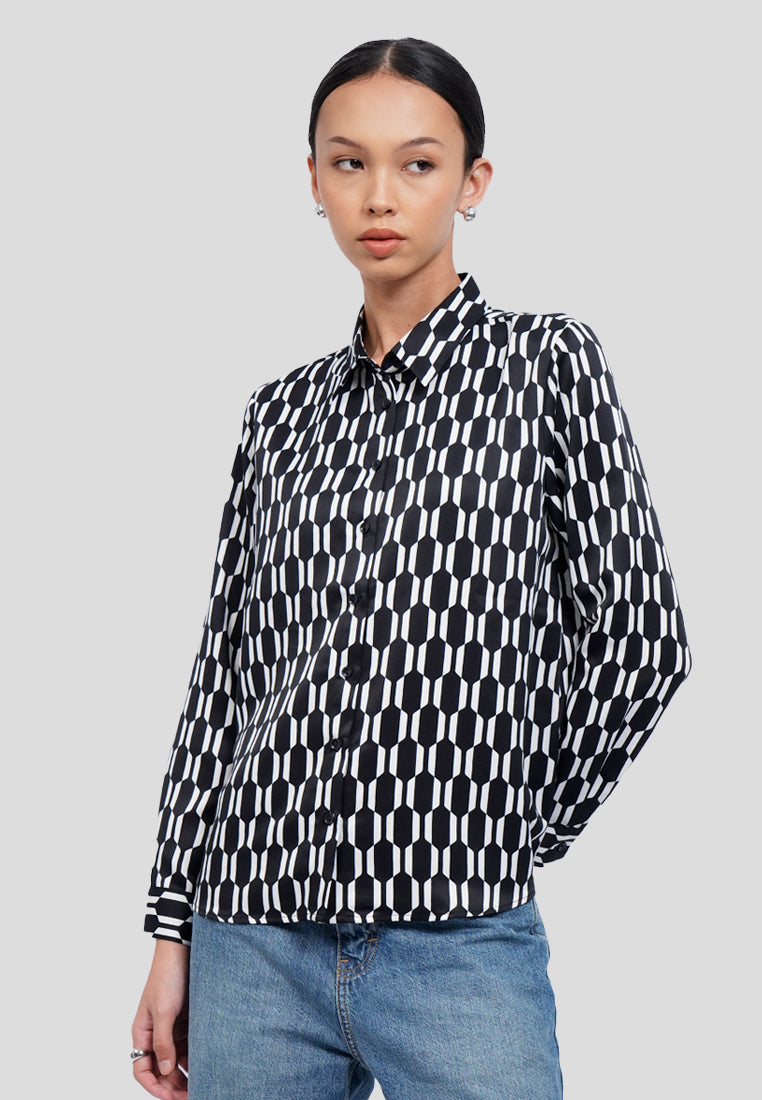 Geometric Printed Long Sleeve Blouse
