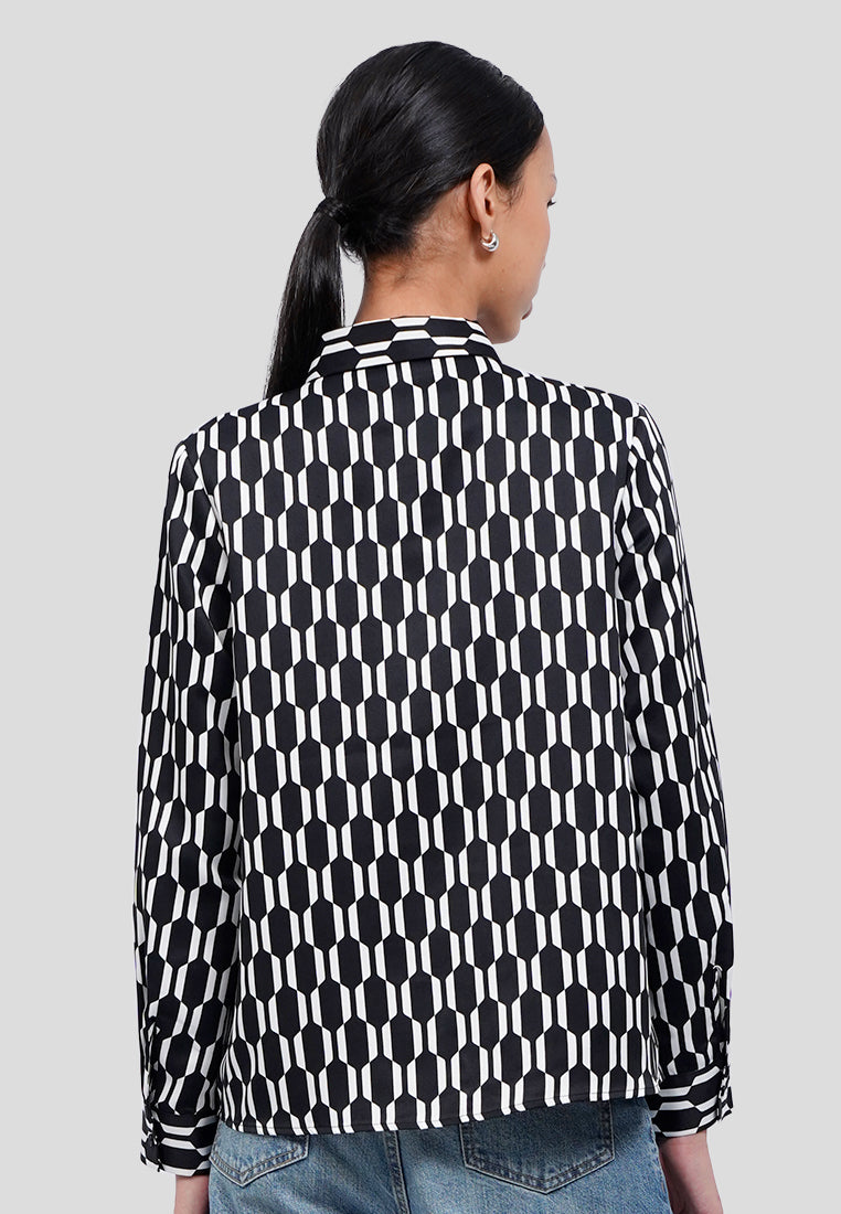 Geometric Printed Long Sleeve Blouse