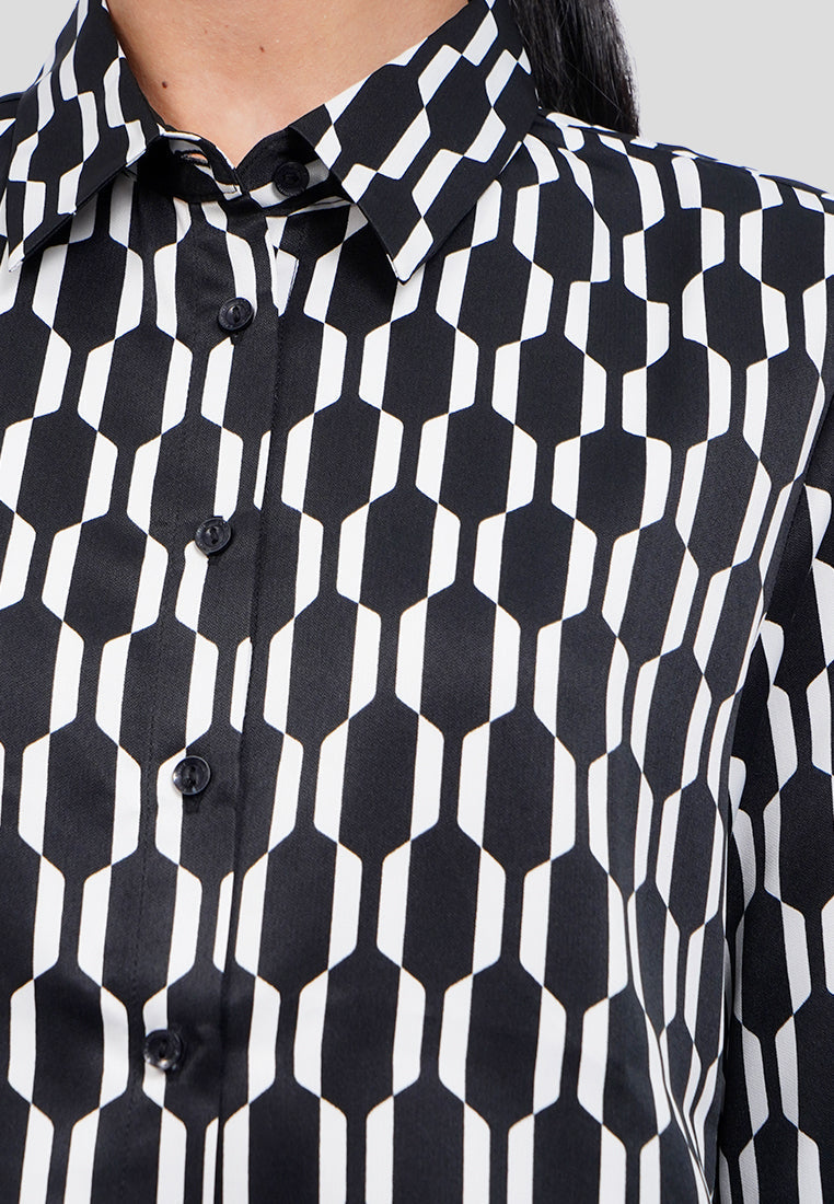 Geometric Printed Long Sleeve Blouse