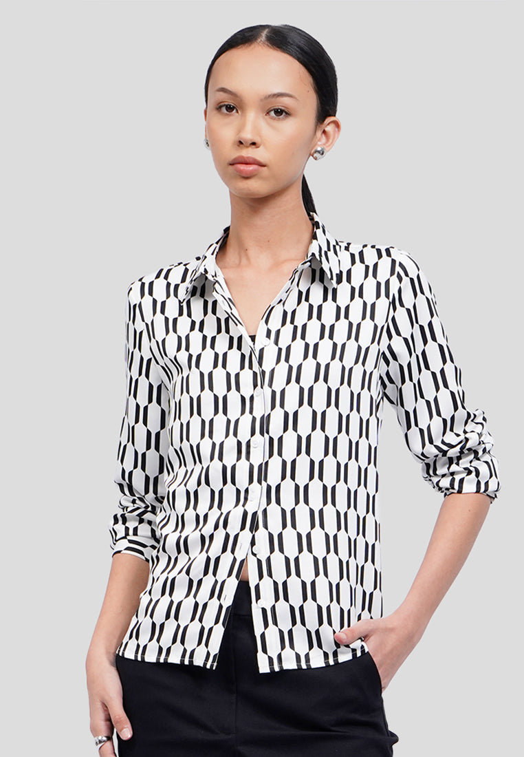 Geometric Printed Long Sleeve Blouse