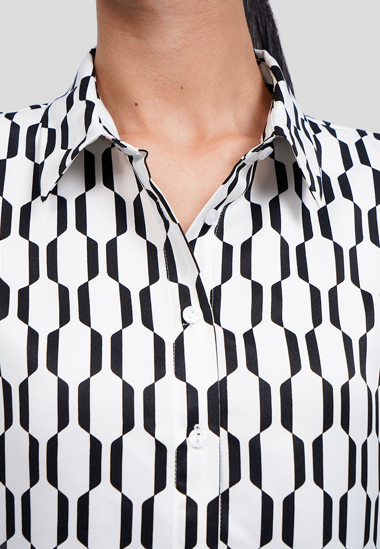 Geometric Printed Long Sleeve Blouse