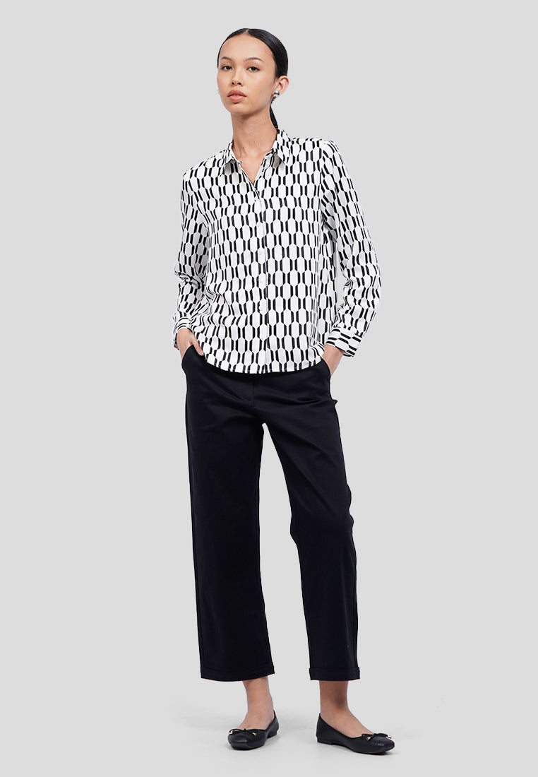 Geometric Printed Long Sleeve Blouse
