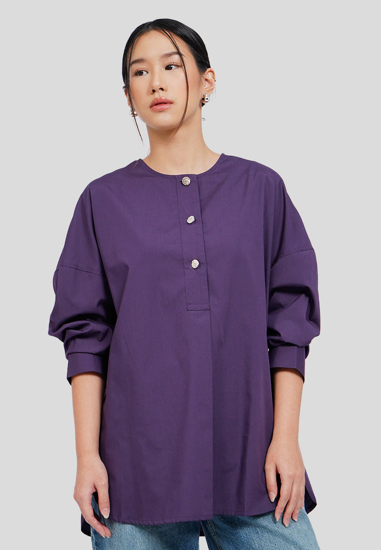 Button Tab Batwing Blouse