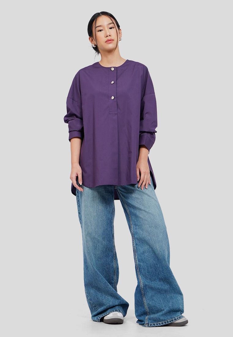 Button Tab Batwing Blouse