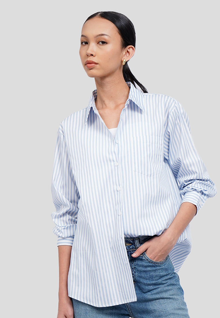 Long Sleeve Stripes Shirt with Pocket