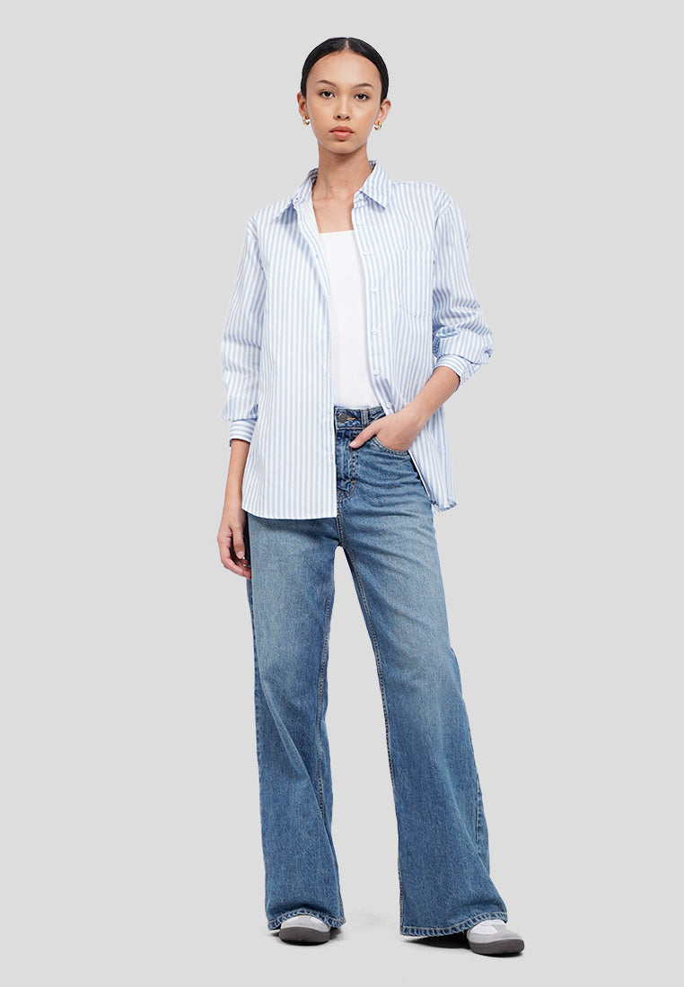 Long Sleeve Stripes Shirt with Pocket