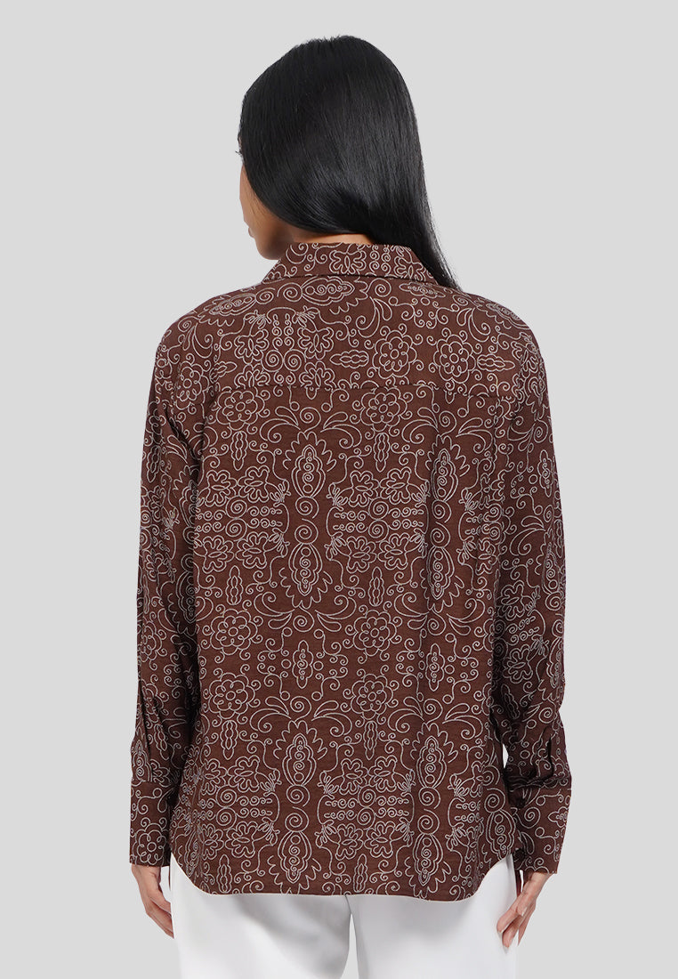 Draped Collar Printed Blouse