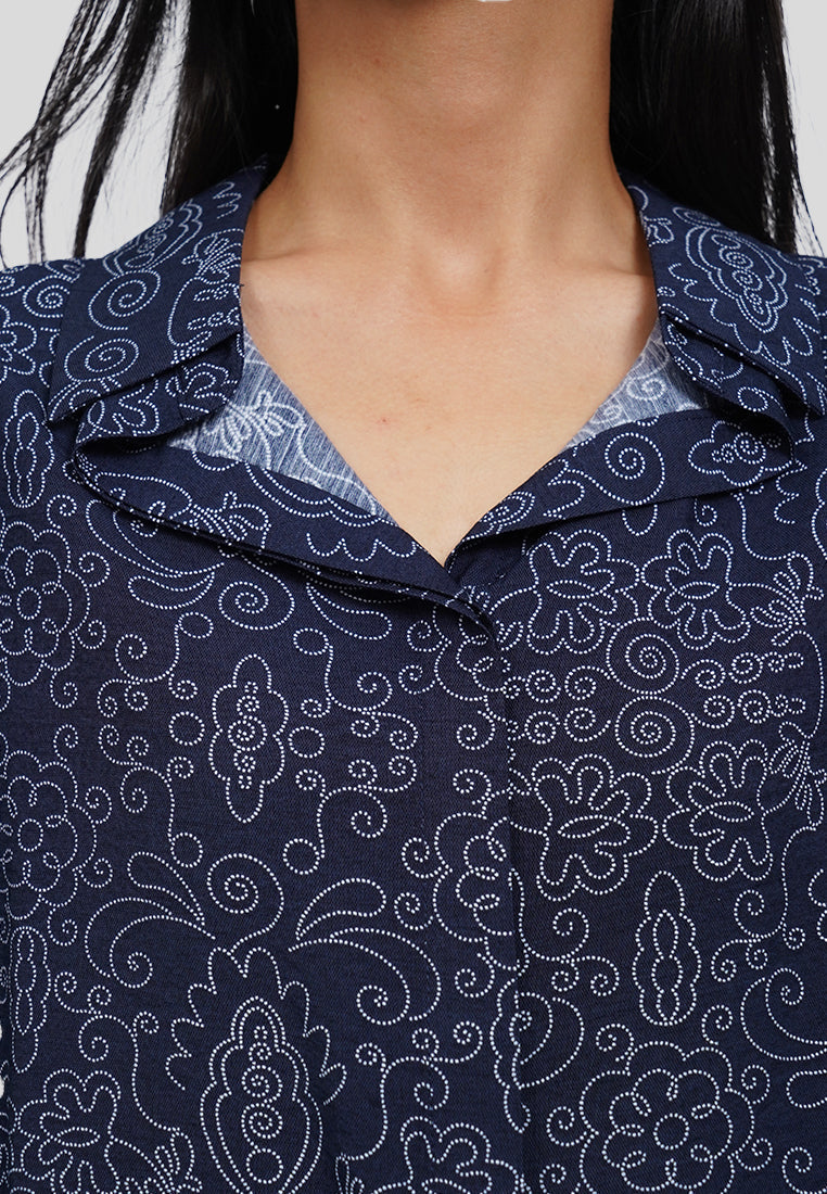 Draped Collar Printed Blouse