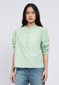 Half Placket Long Sleeve Blouse