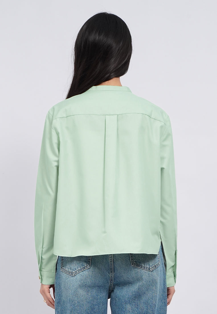 Half Placket Long Sleeve Blouse