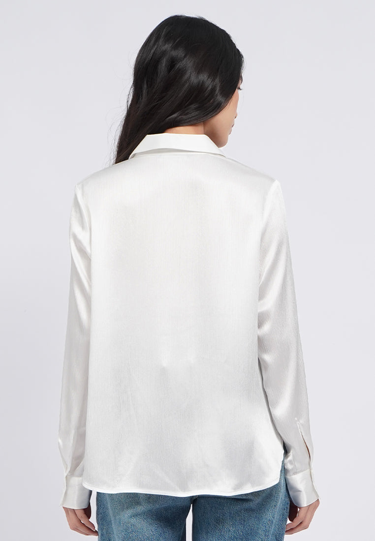 V-Neck Long Sleeve Satin Blouse