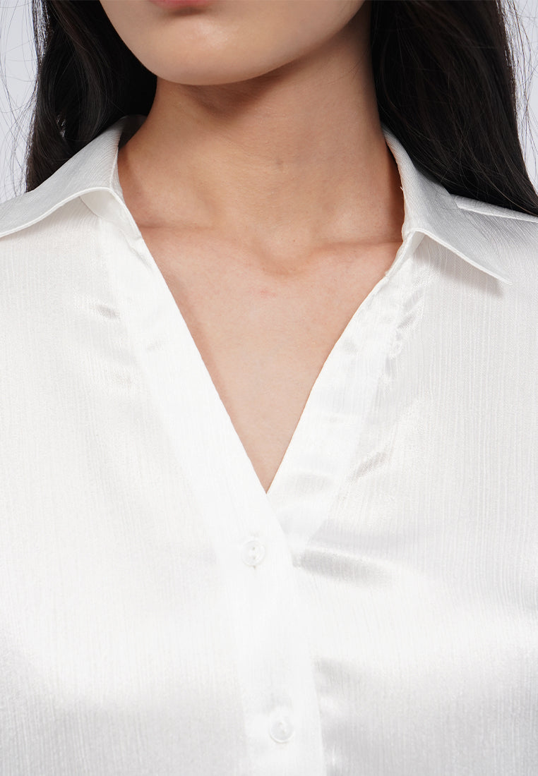 V-Neck Long Sleeve Satin Blouse