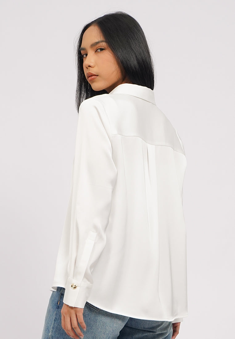 Long Sleeve Satin Shirt with Fancy Button