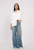 Long Sleeve Satin Shirt with Fancy Button
