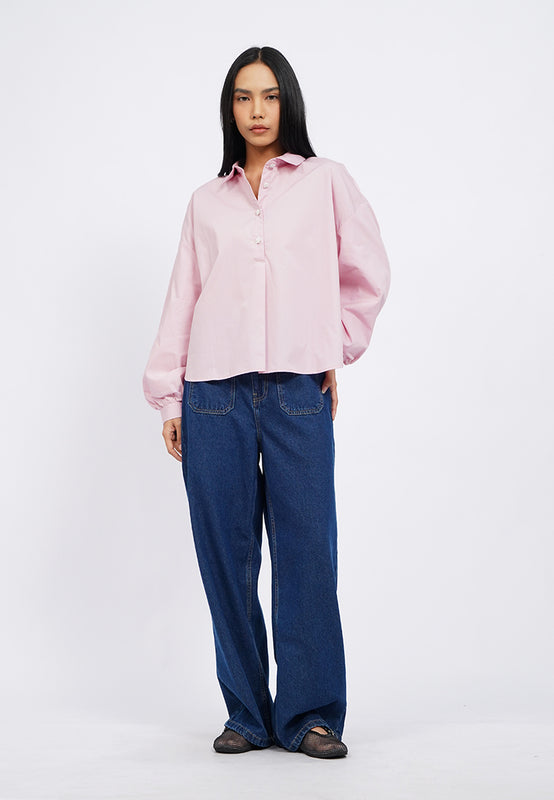 Balloon Sleeve Blouse with Fancy Button