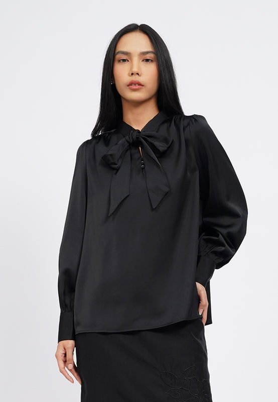 Long Sleeve Blouse with Tied Neck