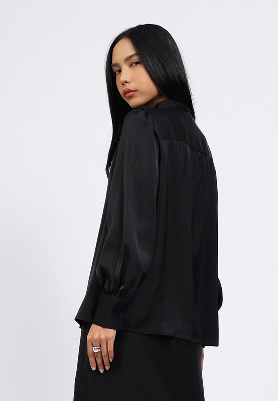 Long Sleeve Blouse with Tied Neck