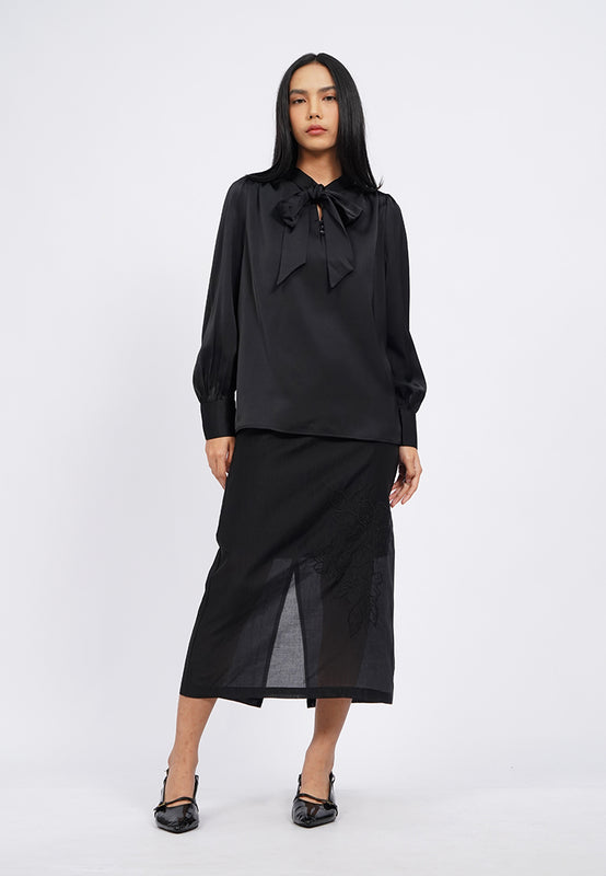 Long Sleeve Blouse with Tied Neck