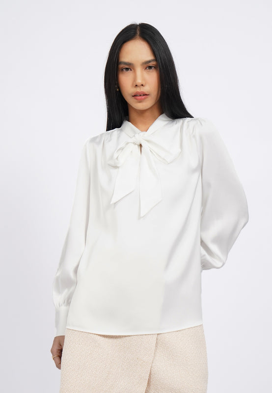 Long Sleeve Blouse with Tied Neck