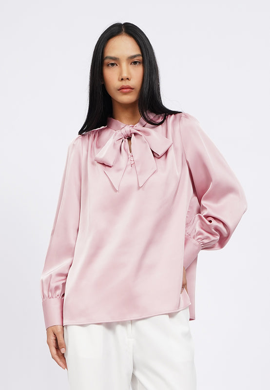 Long Sleeve Blouse with Tied Neck