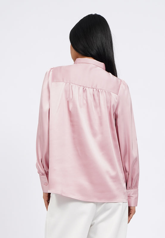 Long Sleeve Blouse with Tied Neck