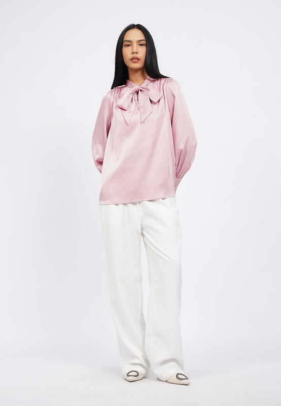 Long Sleeve Blouse with Tied Neck