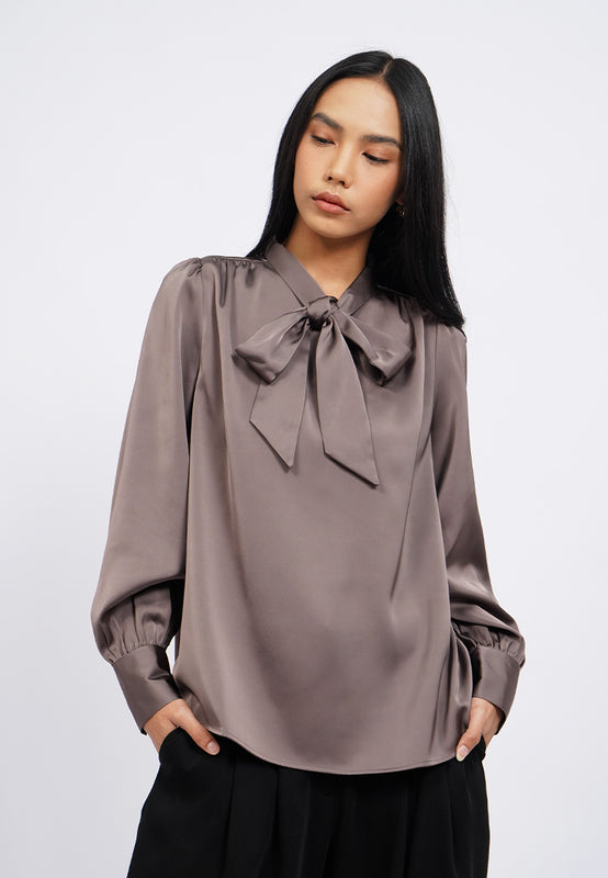 Long Sleeve Blouse with Tied Neck
