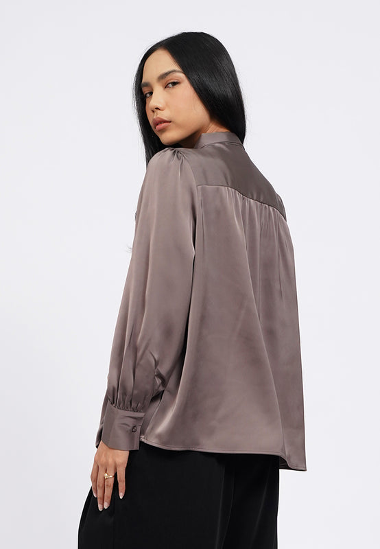 Long Sleeve Blouse with Tied Neck