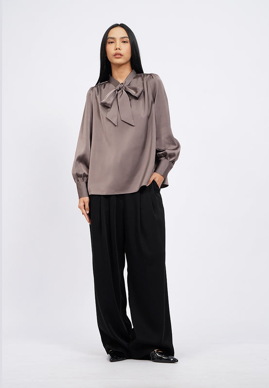 Long Sleeve Blouse with Tied Neck