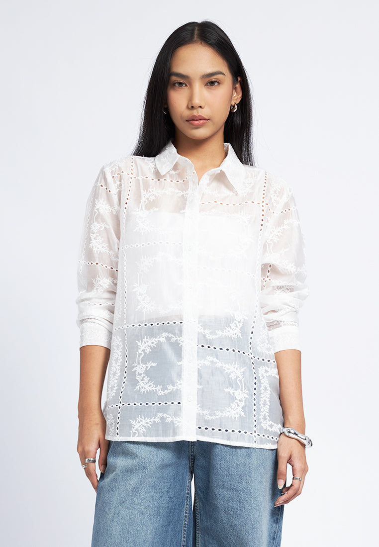 Floral Embroidered Long Sleeve Blouse