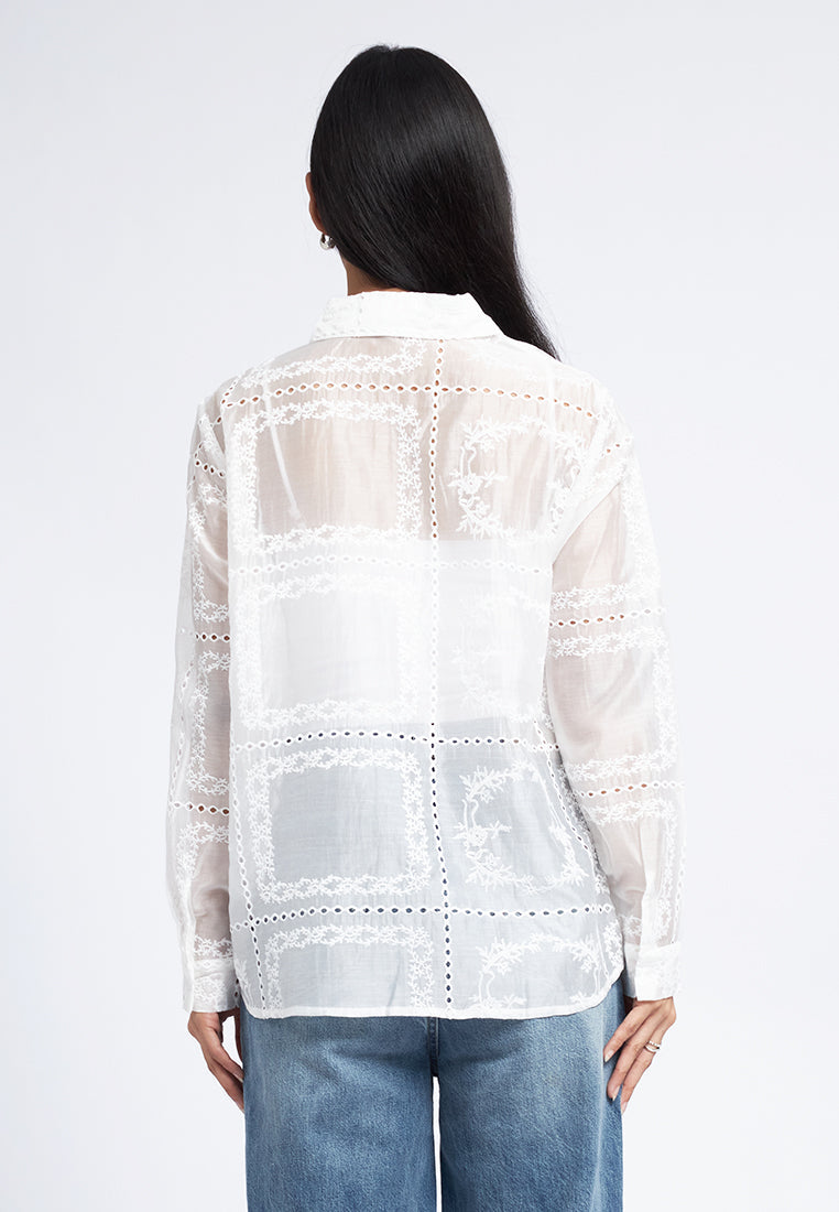 Floral Embroidered Long Sleeve Blouse