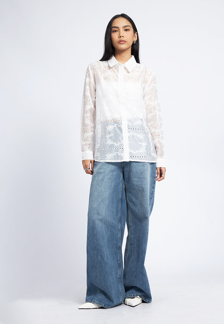 Floral Embroidered Long Sleeve Blouse