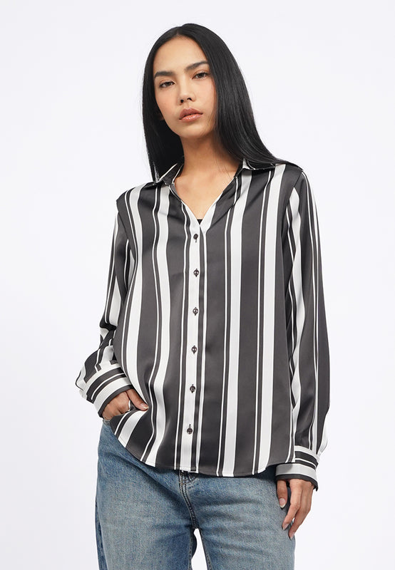 V-Neck Satin Stripes Blouse
