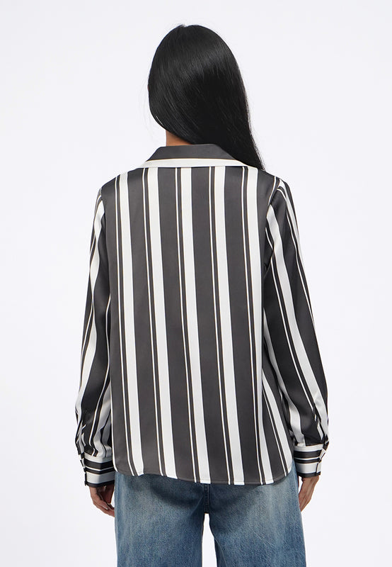 V-Neck Satin Stripes Blouse