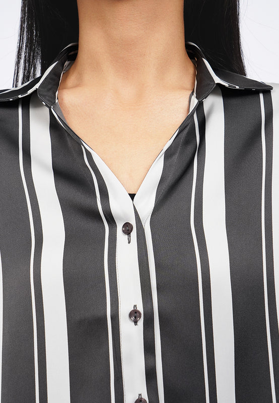 V-Neck Satin Stripes Blouse