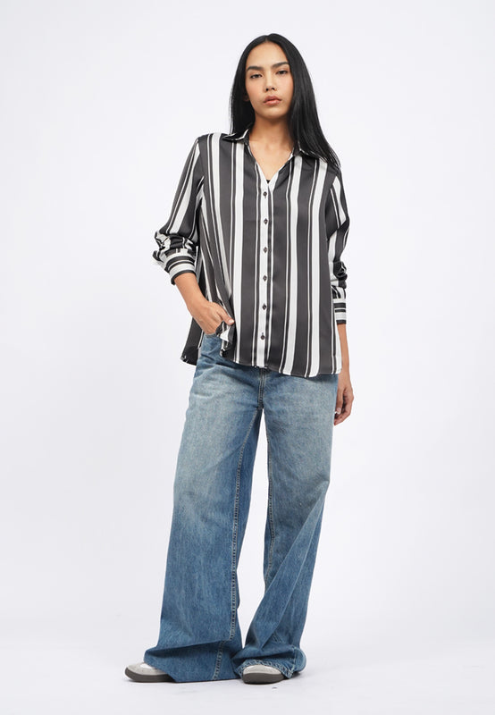V-Neck Satin Stripes Blouse