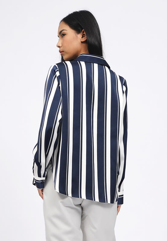 V-Neck Satin Stripes Blouse