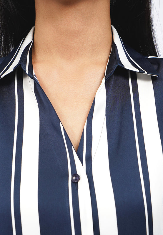 V-Neck Satin Stripes Blouse