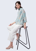 Folded Collar Long Sleeve Batik Top