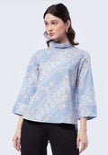 Folded Collar Long Sleeve Batik Top