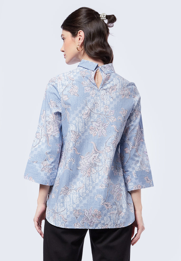 Folded Collar Long Sleeve Batik Top