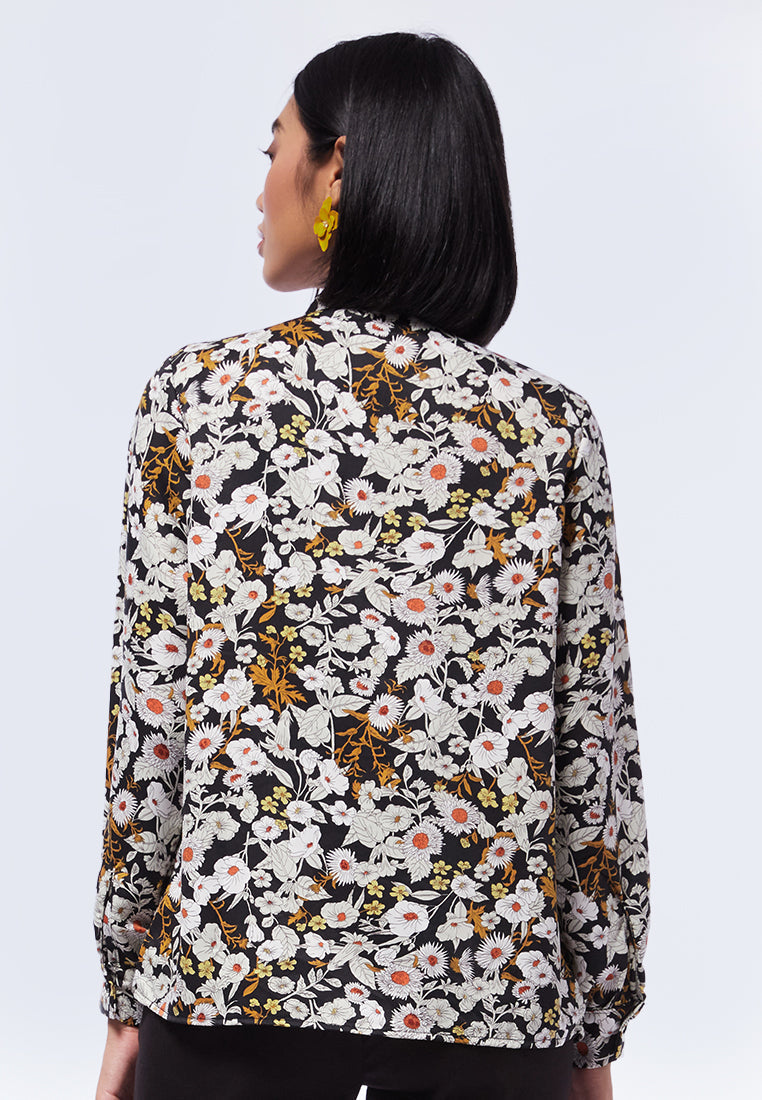 Printed Long Sleeve Blouse with Bow