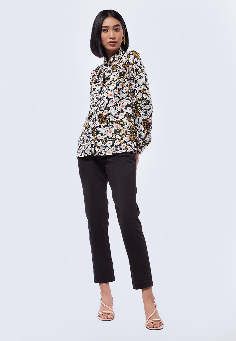 Printed Long Sleeve Blouse with Bow